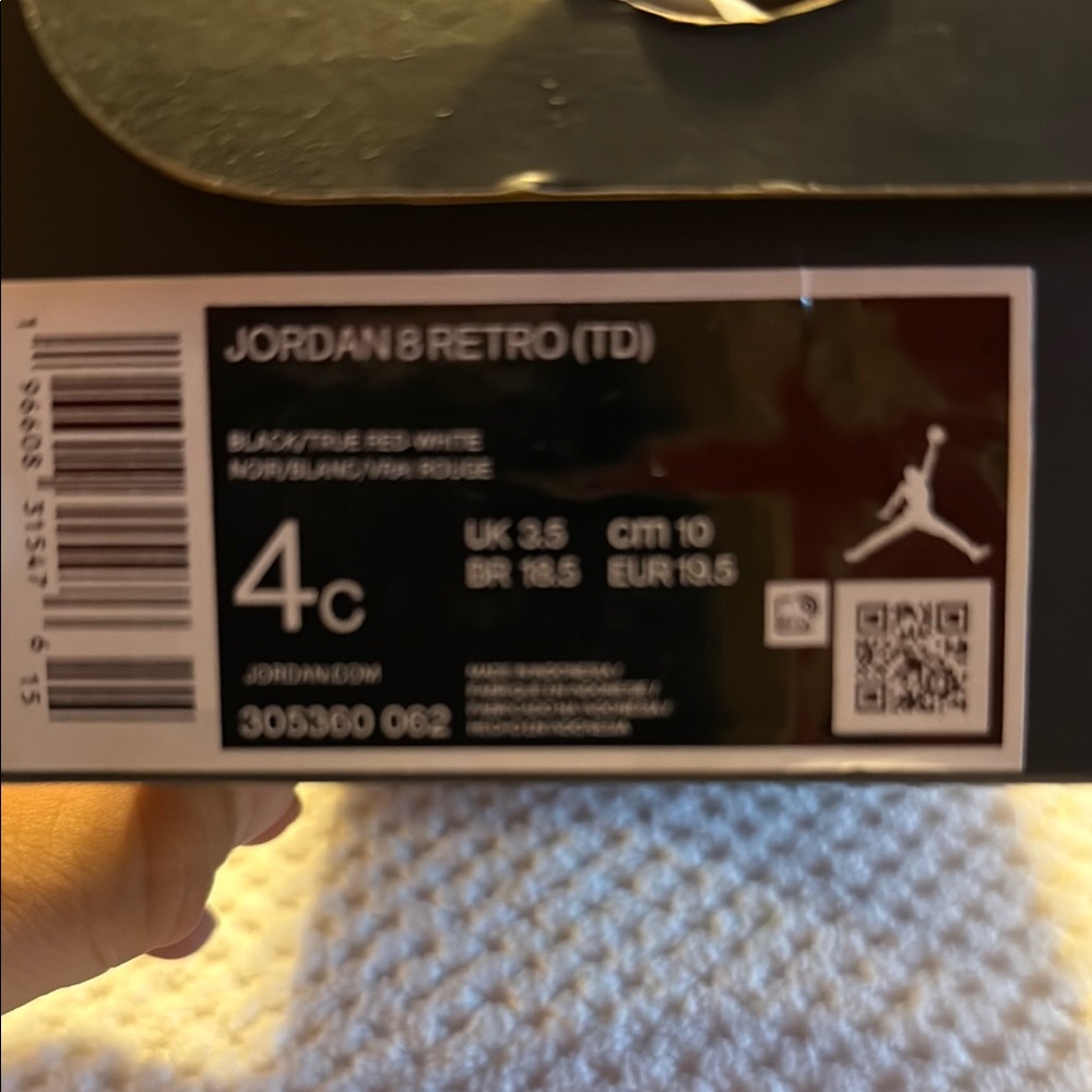 Jordan 8 Retro TD in Black, Red, and White Size 4c Brand New, Never Worn.